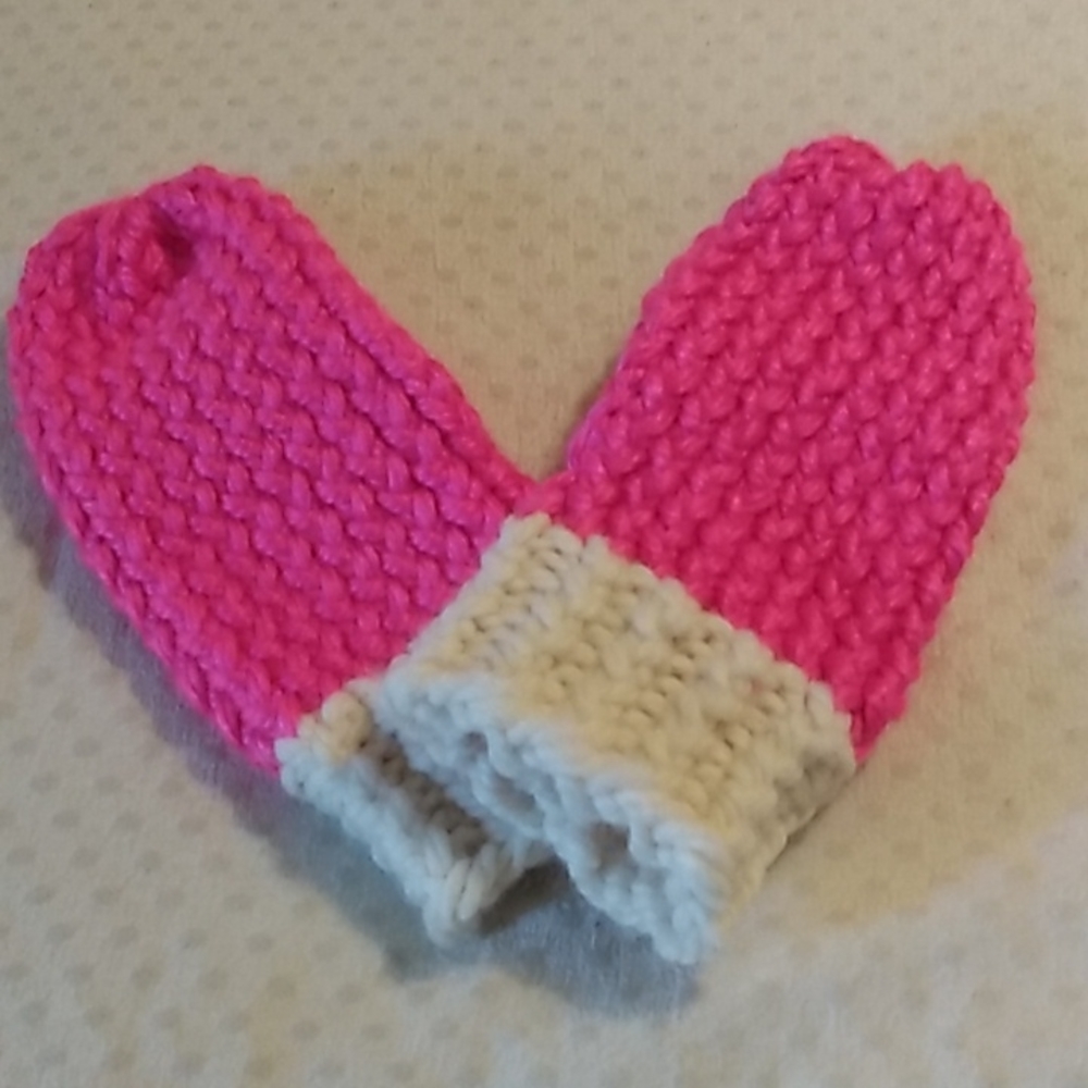 Hand-knit pink mittens